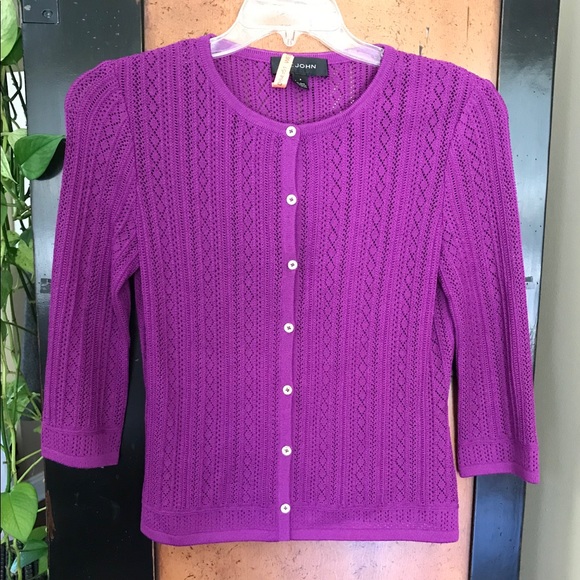 St. John Sweaters - St. John P Purple Knit 3/4 Sleeve Cardigan EUC St. John Sweaters - St. John P Purple Knit 3/4 Sleeve Cardigan EUC